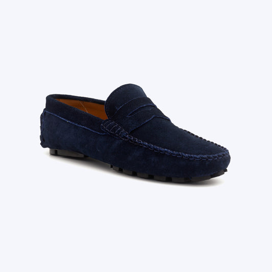 094 Mocassin daim bleu