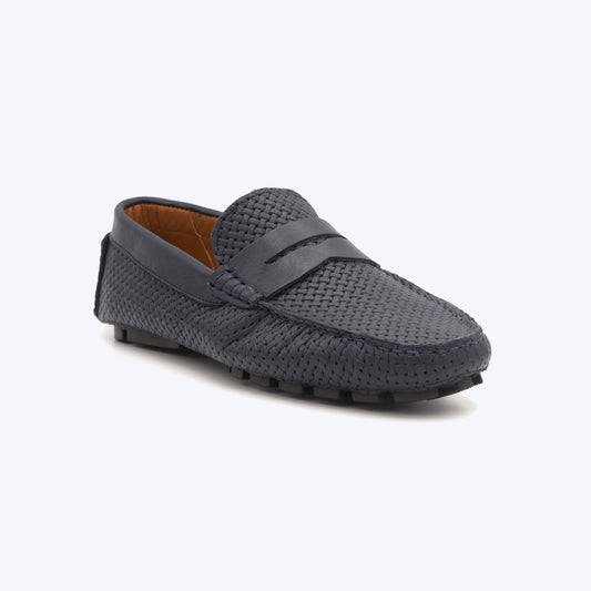 094 Mocassin Cuir bleu