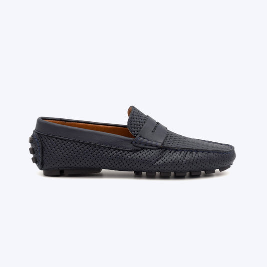 094 Mocassin Cuir bleu